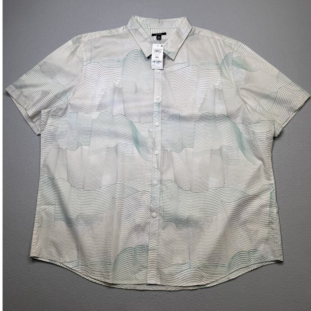Alfani Men's Frank Wave Motion Printed Shirt Vintage White 3XL $55
